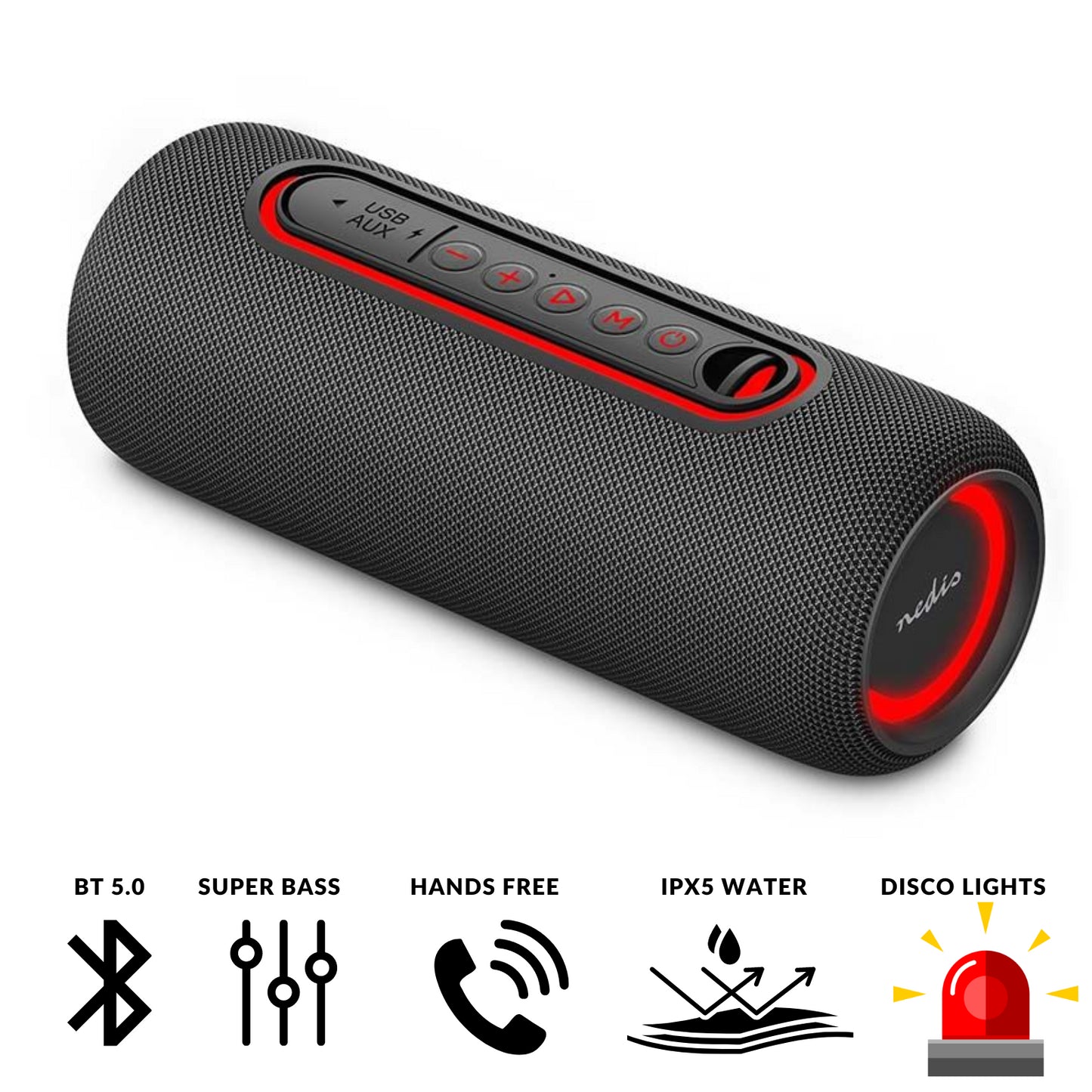Nedis Bluetooth® Speaker | Maximum battery play time: 4 hrs | Handheld Design | 30 W | Stereo | Built-in microphone | X5 | Linkable | Black