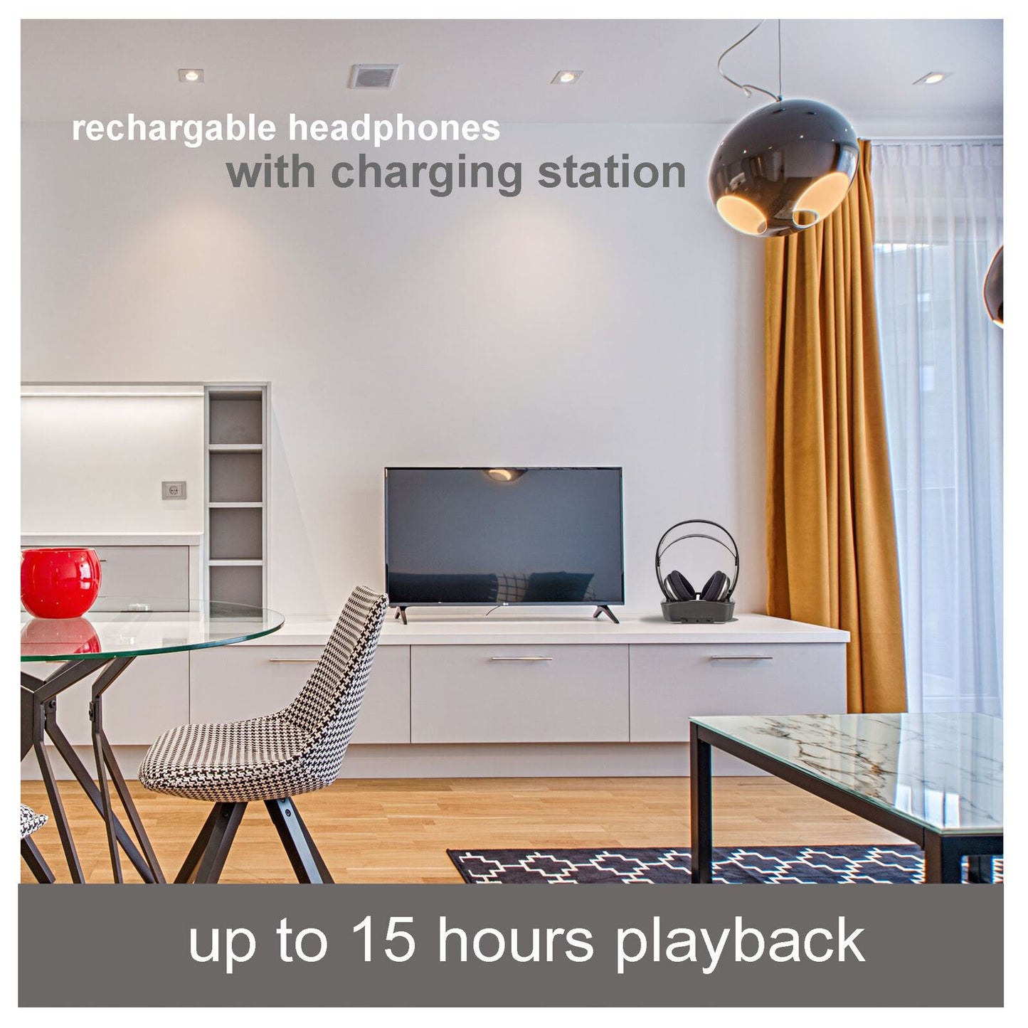 Nedis Wireless TV Headphones | RF | Over-Ear | Maximum battery play time: 11 hrs | 100 m | Digital Audio | Charging dock | Black / Silver