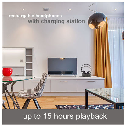 Nedis Wireless TV Headphones | RF | Over-Ear | Maximum battery play time: 11 hrs | 100 m | Digital Audio | Charging dock | Black / Silver