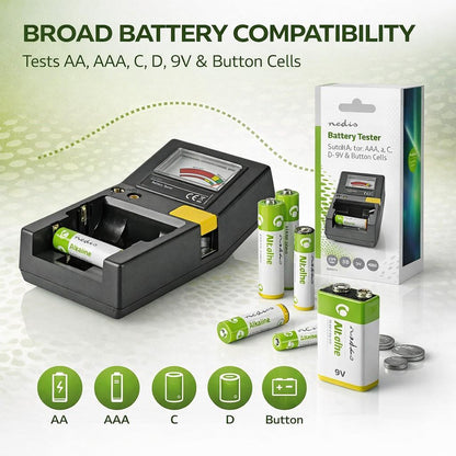 Nedis Battery Tester | 9V - AA - AAA - Button Cell - C - D | Black