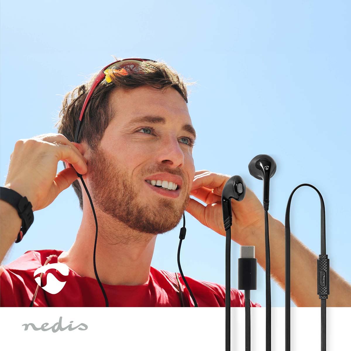 Nedis Wired Earphones | USB-C™ | Cable length: 1.20 m | Built-in microphone | Volume control | Black