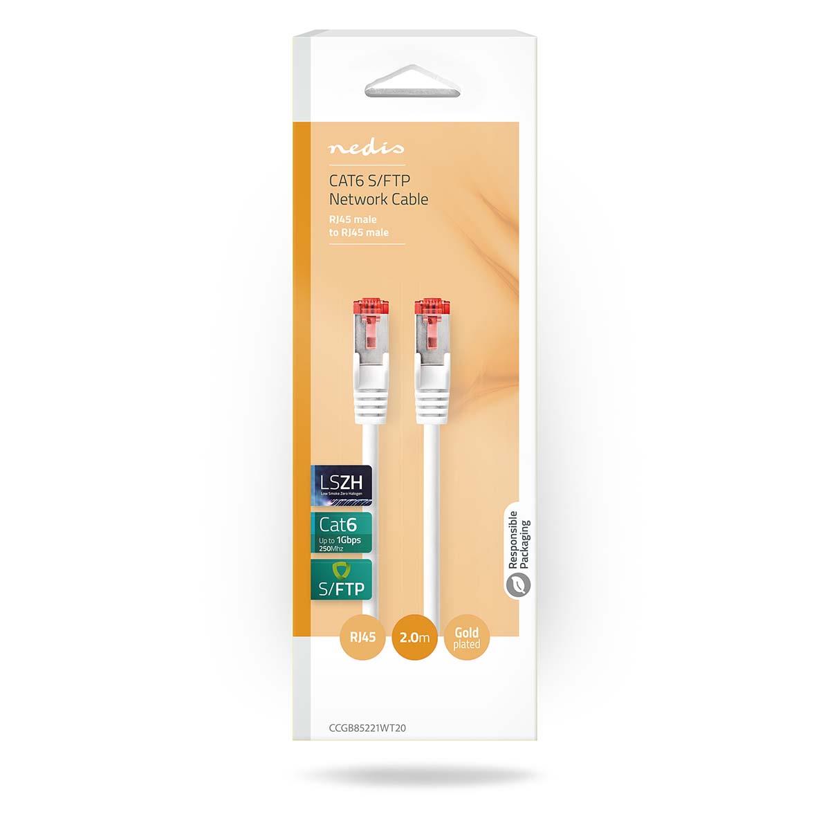 Nedis CCGB85221WT20 | CAT6 Network Cable | RJ45 Male | RJ45 Male | S/FTP | 2.00 m | Indoor | Round | LSZH | White | Box