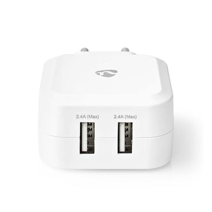 Nedis Wall Charger | 24 W | Quick charge feature | 2x 2.4 A | Number of outputs: 2 | 2x USB-A | No Cable Included | Single Voltage Output | White