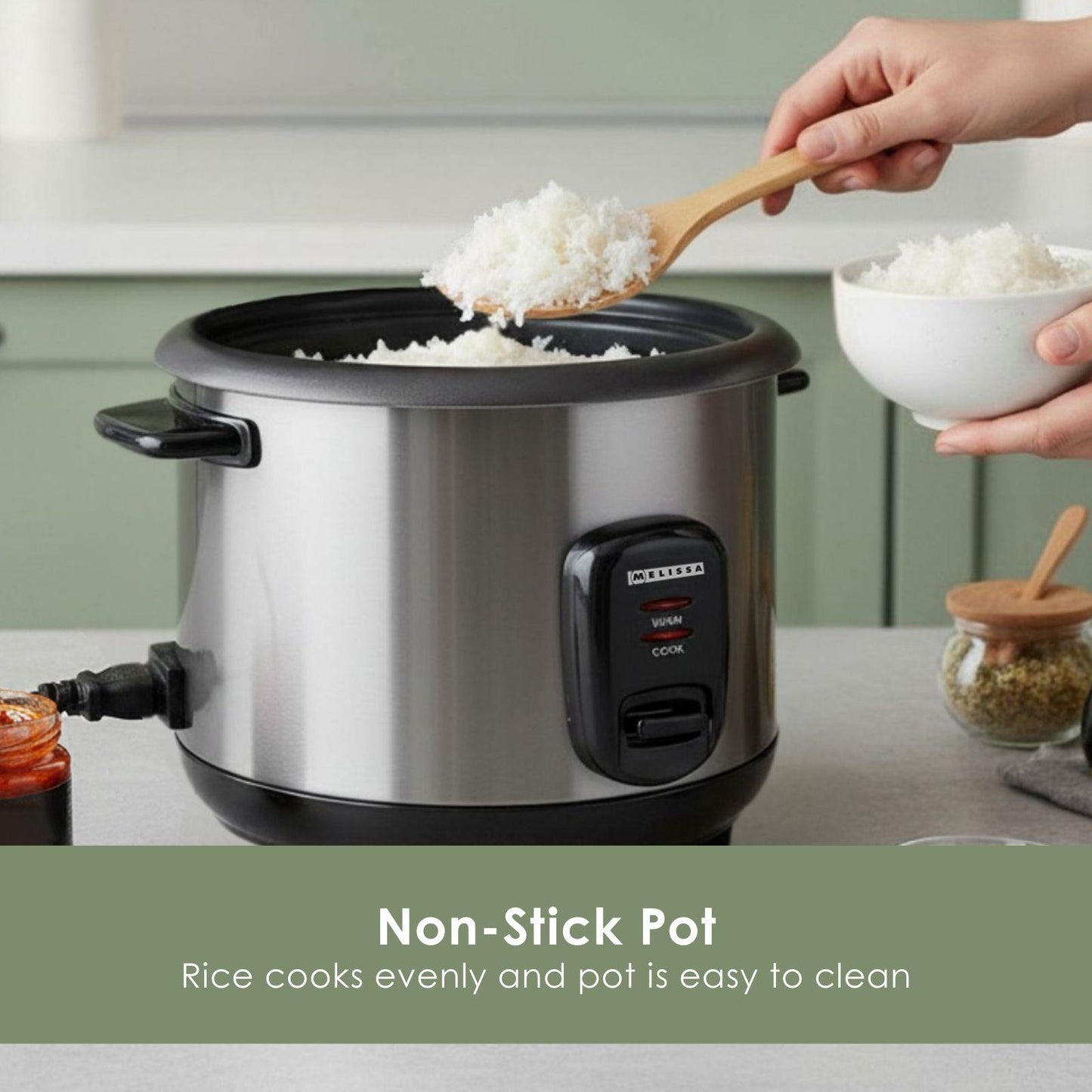 MELISSA Rice Cooker | 1.5 l | 500 W | Non stick coating | Removable bowl | Steamer Basket | Keep-warm function | Auto shut-off