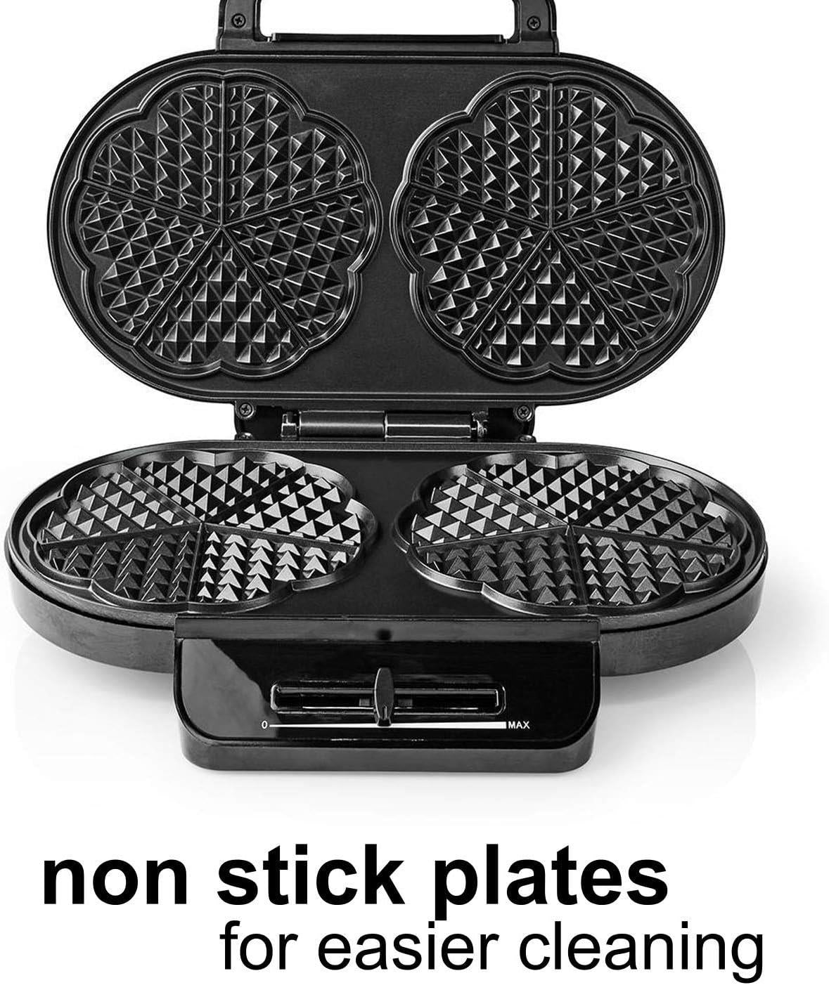 MESLISSA Waffle Maker | 2 x 5 Heart shaped waffles | 12 cm | 1200 W | Automatic temperature control | Metal / Plastic