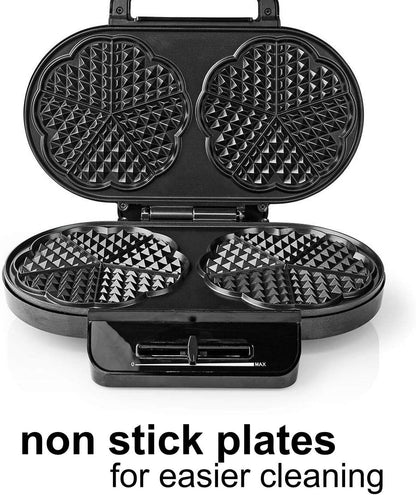 MESLISSA Waffle Maker | 2 x 5 Heart shaped waffles | 12 cm | 1200 W | Automatic temperature control | Metal / Plastic