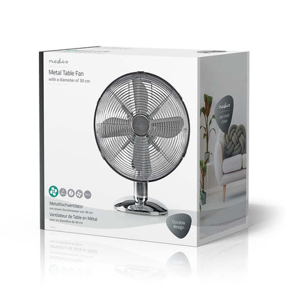 Nedis Table Fan | Mains Powered | Diameter: 300 mm | 35 W | Oscillation | 3-Speed | Chrome