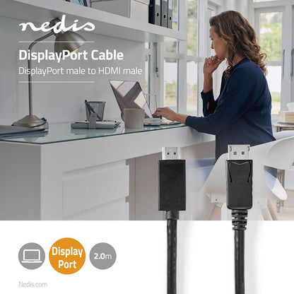 Nedis DisplayPort Cable | DisplayPort Male | HDMI™ Connector | 4K@60Hz | Nickel Plated | 2.00 m | Round | PVC | Black | Box