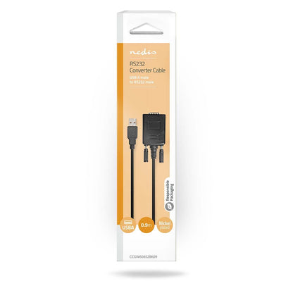 Nedis CCGW60852BK09 | RS232 Converter | USB-A Male | RS232 | Nickel Plated | 0.90 m | Round | PVC | Black | Box