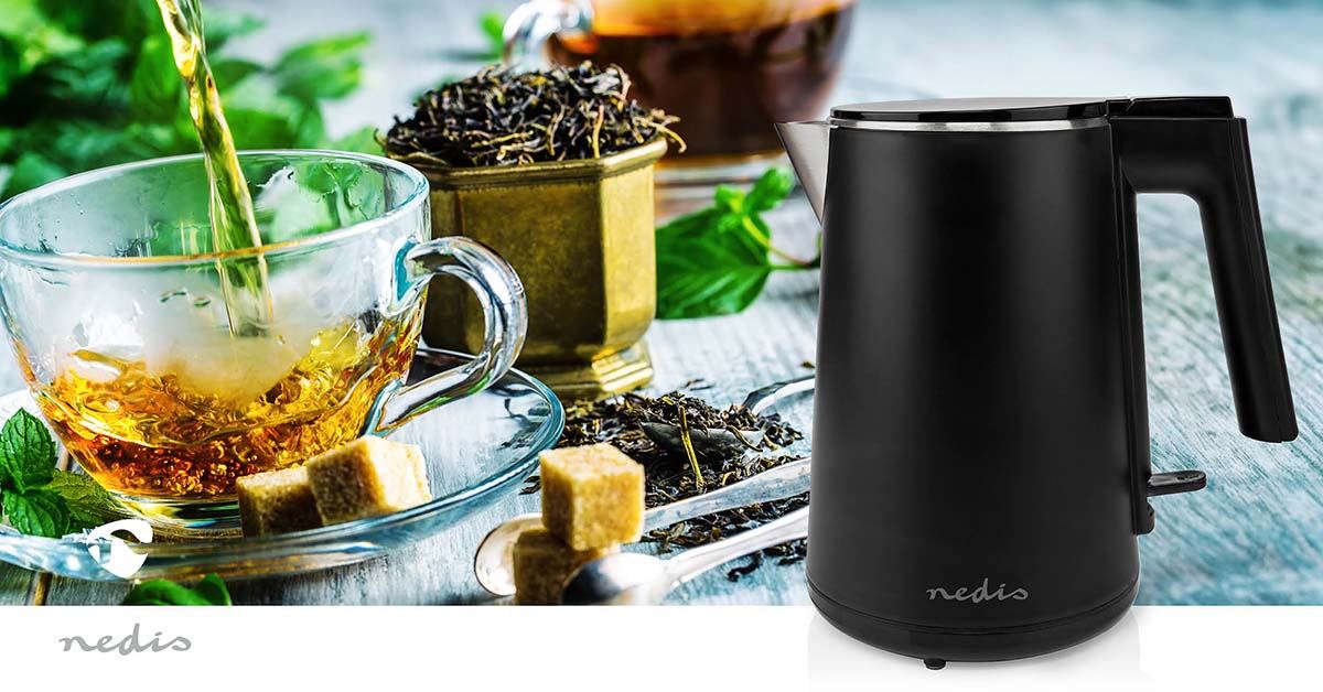 Nedis Electric Kettle | 1.0 l | Plastic | Black | Rotatable 360 degrees | Concealed heating element | Strix® controller | Boil-dry protection