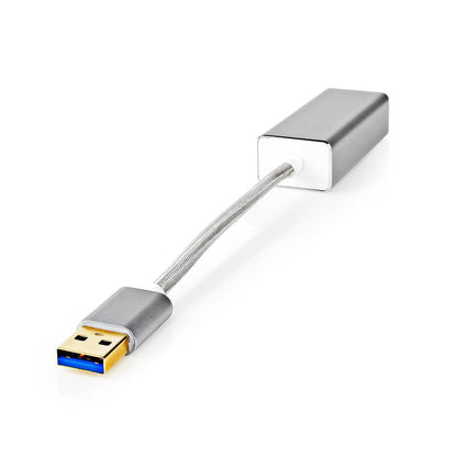Nedis USB Network Adapter | USB 3.2 Gen 1 | 1 Gbps | USB-A Male | RJ45 Female | 0.20 m | Round | Gold Plated | Bare Copper | Silver | Cover Window Box