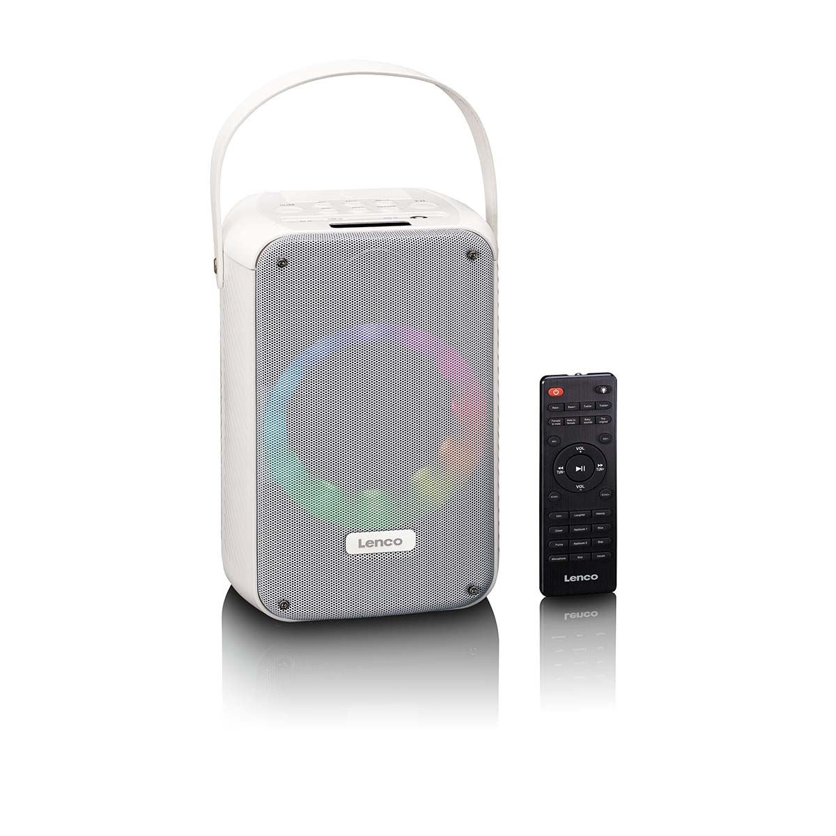 Lenco BTC-060WH | Karaoke Portable Speaker System with Bluetooth® | Rechargeable | With Wireless Microphone | Disco LED Lighting | White