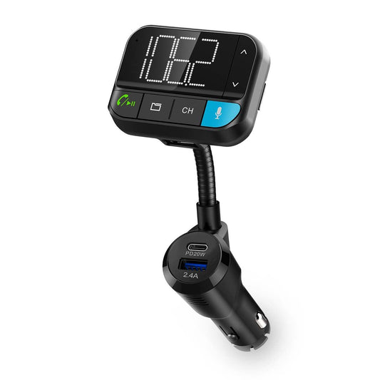 Nedis Car FM Transmitter | Gooseneck | Hands free calling | 2 " | Black White Screen | Bluetooth® | PD 20 W / QC 3.0 | Fast charging | Bass boost | Google Assistant / Siri | Black