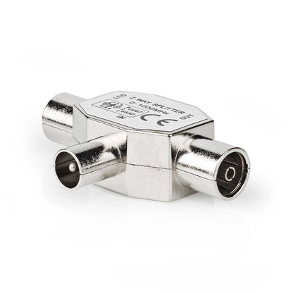 Nedis Satellite & Antenna Adapter | IEC (Coax) Male | 2x Coax Female | Nickel Plated | 75 Ohm | T-Splitter | Metal | Silver | 1 pcs | Box