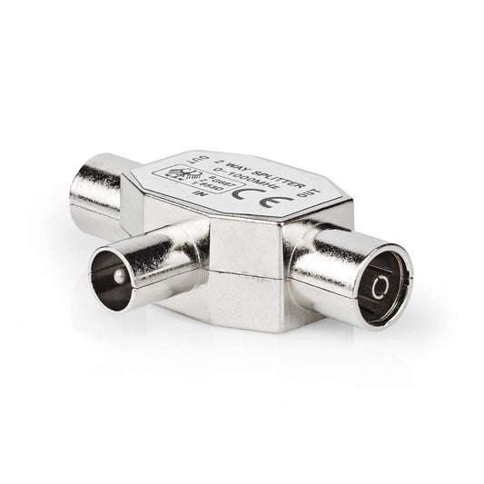 Nedis Satellite & Antenna Adapter | IEC (Coax) Male | 2x Coax Female | Nickel Plated | 75 Ohm | T-Splitter | Metal | Silver | 1 pcs | Box
