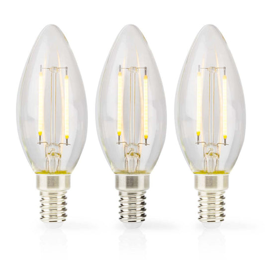 Nedis LED Filament Bulb E14 | Candle | 2 W | 250 lm | 2700 K | Warm White | Retro Style | 3 pcs | Clear