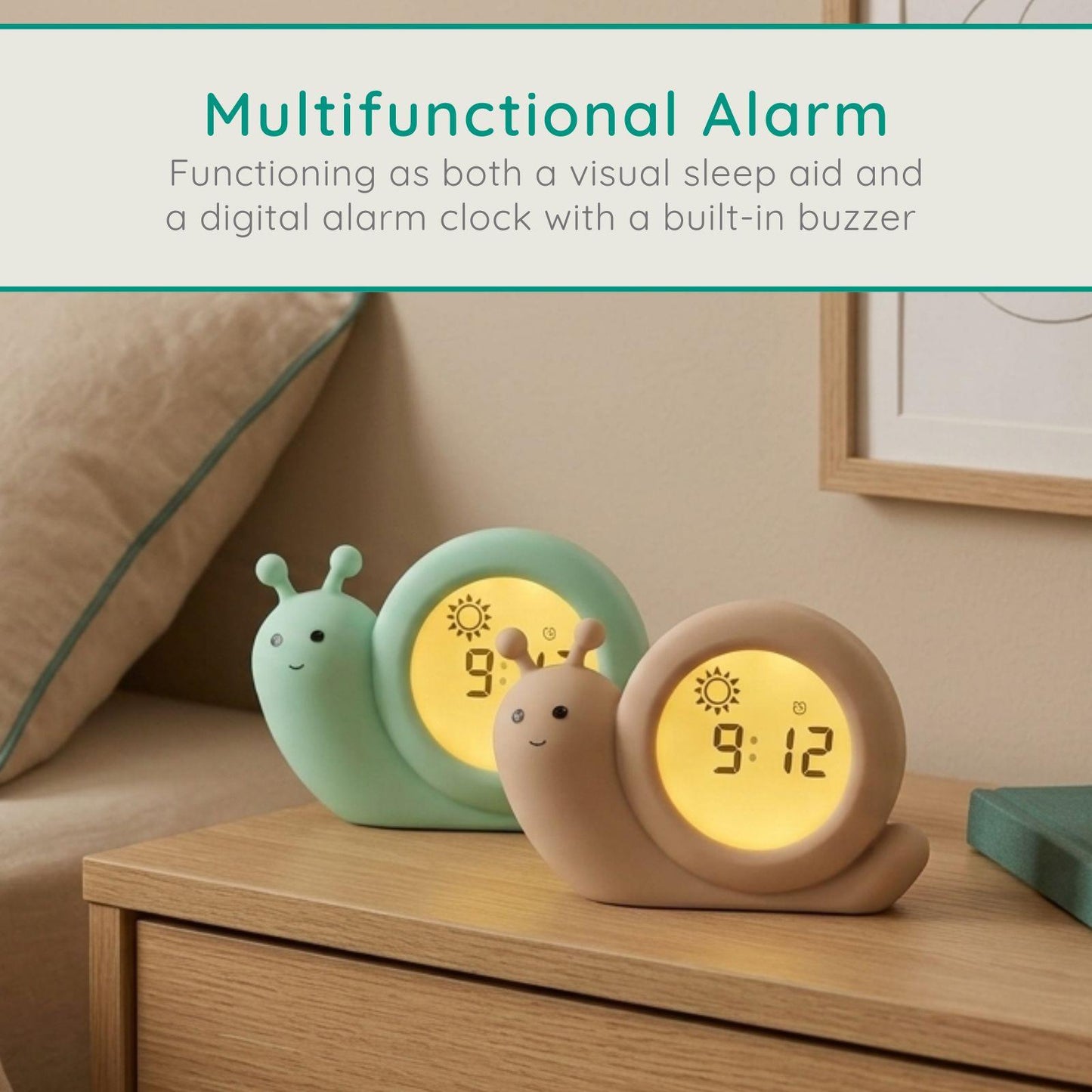 Alecto BC110GN SIMON | Sleep Trainer & Night Lamp Light / Alarm Clock - Green