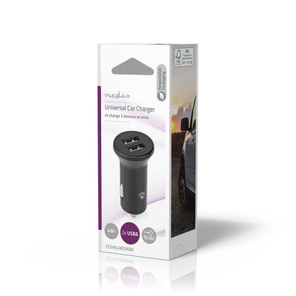 Nedis CCHAU480ABK | Car Charger | 24 W | 2x 2.4 A | Number of outputs: 2 | Port type: 2x USB-A | | Single Voltage Output