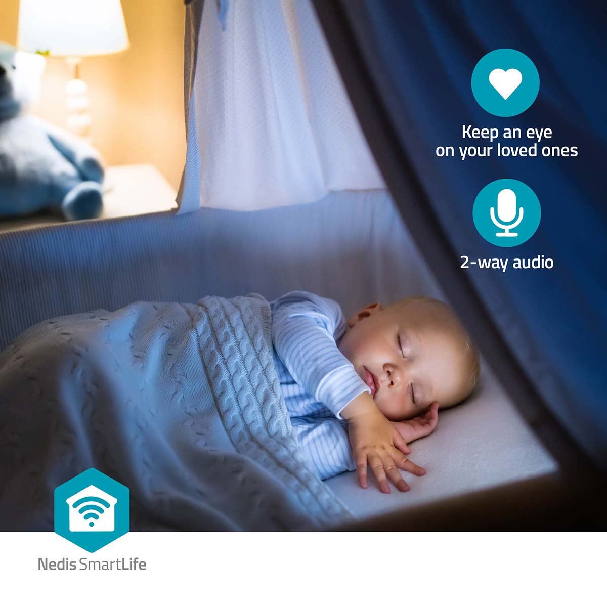 Nedis SmartLife Indoor Camera | Wi-Fi | Full HD 1080p | Pan tilt | Cloud Storage (optional) / microSD (not included) | With motion sensor | Night vision | Dark Grey / White