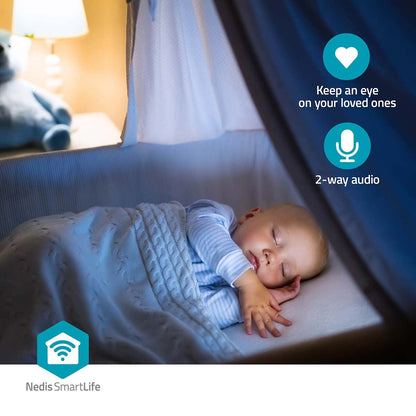 Nedis SmartLife Indoor Camera | Wi-Fi | Full HD 1080p | Pan tilt | Cloud Storage (optional) / microSD (not included) | With motion sensor | Night vision | Dark Grey / White