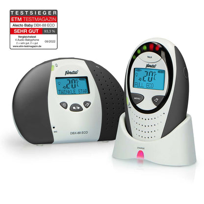Alecto DBX-88 ECO | Baby Monitor | Full Eco DECT |Digital Display | Wireless Receiver | White/Grey