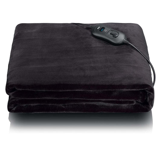 MELISSA Electric Blanket Overblanket | 1 Person | 180 x 130 cm | 3 Heat Settings | Washable | Overheating protection | Controller | Fleece | Black