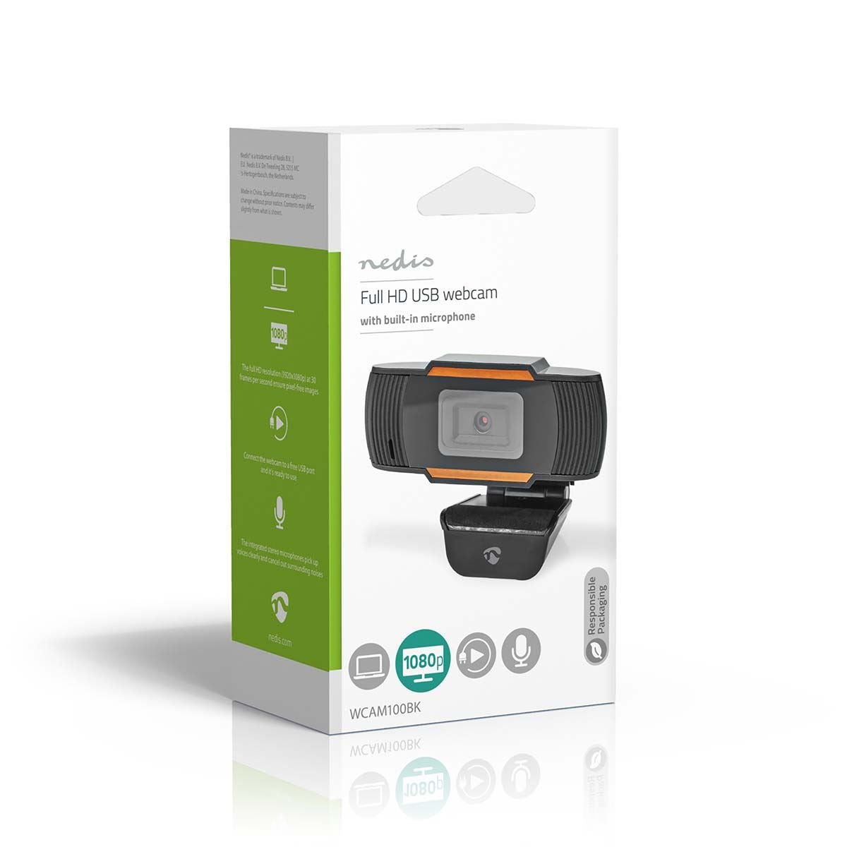 Nedis Webcam | Full HD@30fps | Fixed Focus | Built-In Microphone | Black