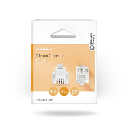 Nedis CTGB90933TP | Telecom Connector | Connector type: RJ12 | Straight | Plating: Gold Plated | PVC | Transparent