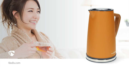 Nedis Electric Kettle | 1.7 l | Soft-Touch | Orange | Rotatable 360 degrees | Concealed heating element | Strix® controller | Boil-dry protection
