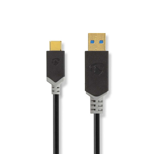 Nedis USB Cable | USB 3.2 Gen 1 | USB-A Male | USB-C™ Male | 60 W | 5 Gbps | Gold Plated | 1.00 m | Round | PVC | Anthracite | Window Box