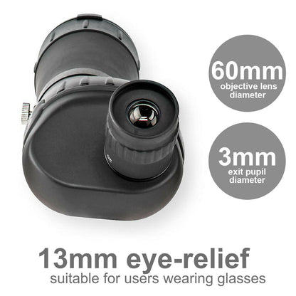 Nedis Spotting Scope | Magnification range: 20-60 | Objective lens diameter: 60 mm | Field of view: 38 m | Dioptric correction | Travel bag included | Black