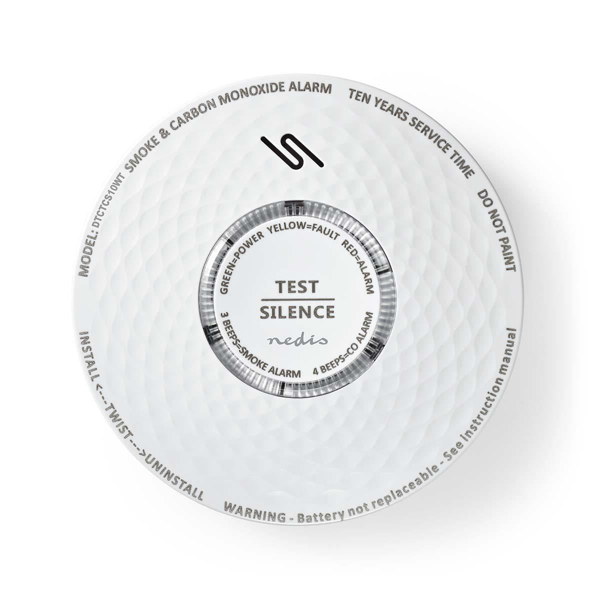 Nedis Smoke & Carbon Monoxide Alarm | Battery Powered | Battery life up to: 10 year | EN 14604 | With test button | 85 dB | ABS | White
