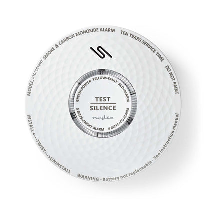 Nedis Smoke & Carbon Monoxide Alarm | Battery Powered | Battery life up to: 10 year | EN 14604 | With test button | 85 dB | ABS | White