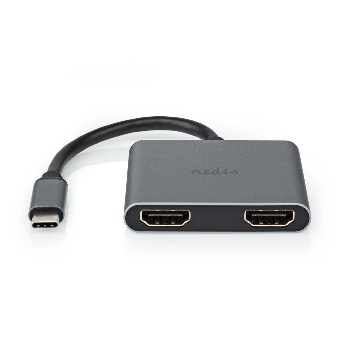 Nedis USB-C™ Adapter | USB 3.2 Gen 1 | USB-C™ Male | 2x HDMI™ | 4K@30Hz | 0.10 m | Round | Nickel Plated | PVC | Black | 17.080.818