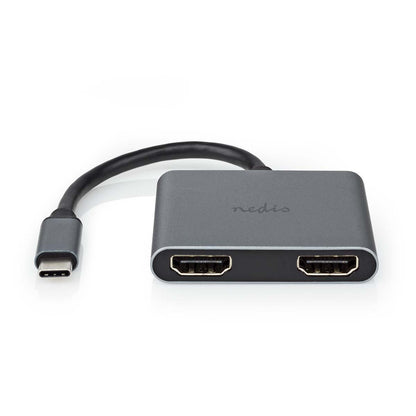 Nedis USB-C™ Adapter | USB 3.2 Gen 1 | USB-C™ Male | 2x HDMI™ | 4K@30Hz | 0.10 m | Round | Nickel Plated | PVC | Black | 17.080.818