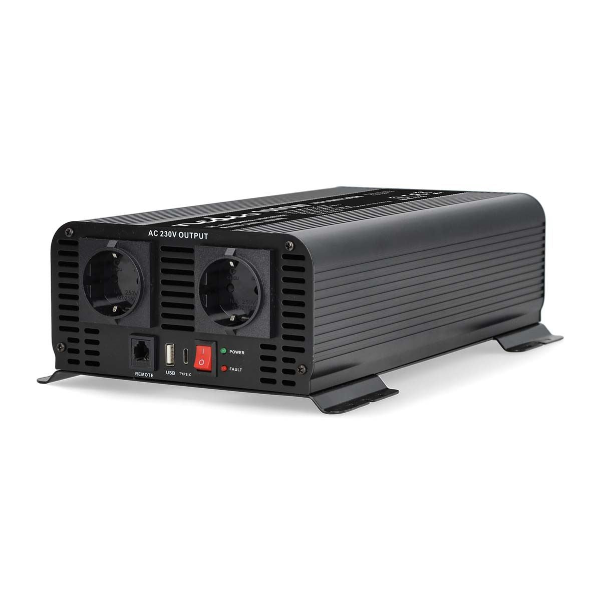 Nedis Power Inverter Pure Sine Wave | Input voltage: 12 V DC | Device power output connection(s): Type F (CEE 7/3) / USB-A / USB-C™ | 230 V AC 50 Hz | 1000 W | Peak power output: 2000 W | Screw Terminal | Pure Sine Wave | Fuse | Black