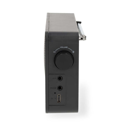 Nedis FM Radio | Portable Design | FM | Battery Powered / USB Powered | Digital | 2 W | Screen size: 1.77 " | Black White Screen | Bluetooth® | Headphone output | Alarm clock | Black