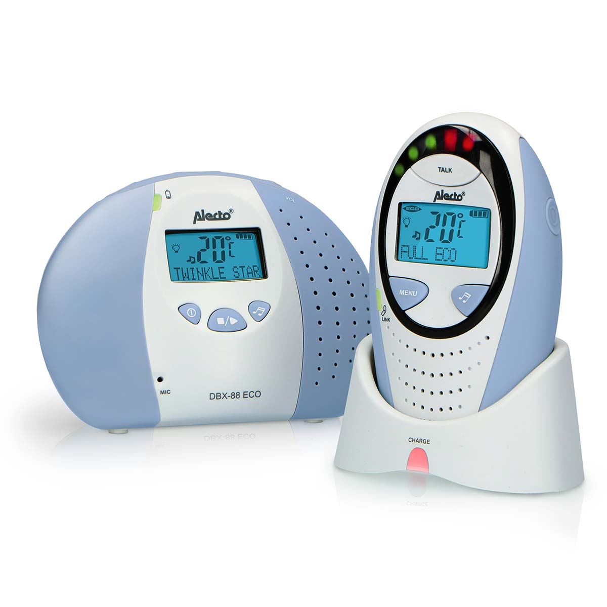 Alecto DBX-88 ECO | Baby Monitor | Full Eco DECT |Digital Display | Wireless Receiver | White/Blue