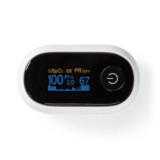 Nedis SmartLife Pulse Oximeter | Bluetooth® | OLED Display | Anti-movement interference / Auditory alarm / High precision sensor / Oxygen saturation (SpO2) / Perfusion index (PI) / Pulse rate (PR) | White