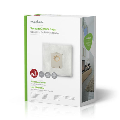 Nedis DUBG220AEP12 | Vacuum Cleaner Bag | 12 pcs | Synthetic | Most sold for: Philips / Electrolux | White