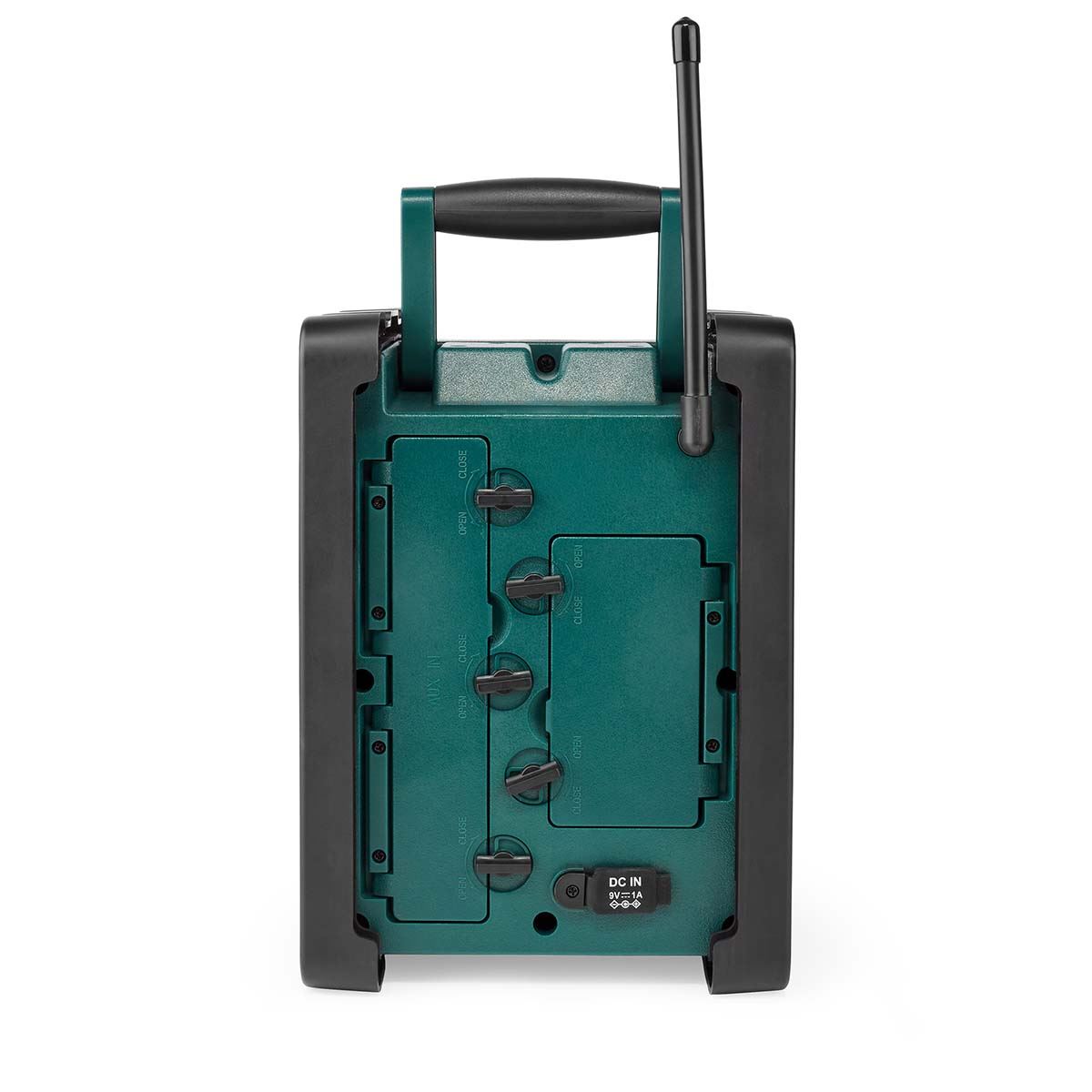 Nedis DAB+ Radio | Jobsite Radio | DAB+ / FM | 2.2 " | Black White Screen | Battery Powered / Mains Powered | Digital | 15 W | Bluetooth® | Alarm clock | Sleep timer | IP65 | Carrying handle | Black / Green