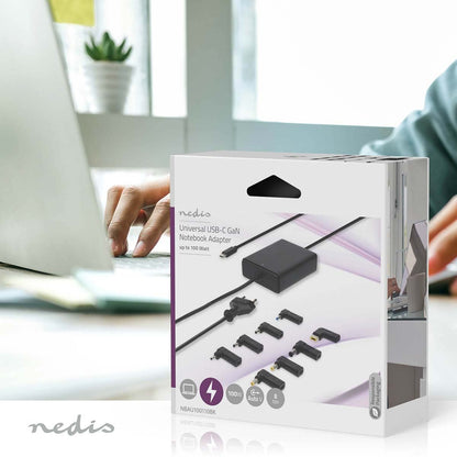Nedis Notebook Adapter | GaN | 100 W | 5 / 9 / 12 / 15 / 20 V DC | 3.0 / 5.0 A | Used for: Notebook / Smartphone / Tablet | Euro / Type-C (CEE 7/16)