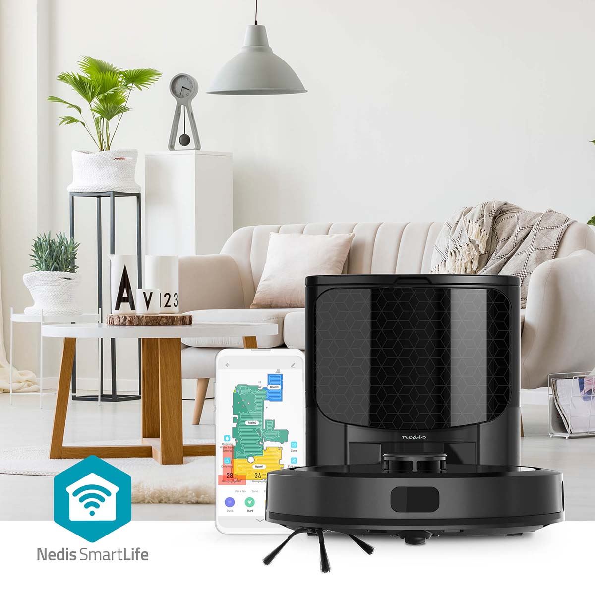 Nedis SmartLife Robot Vacuum Cleaner | Laser Navigation | Wi-Fi | Capacity collection reservoir: 0.6 l | Automatic charging | Maximum operating time: 3 hrs | Black | Android™ / IOS