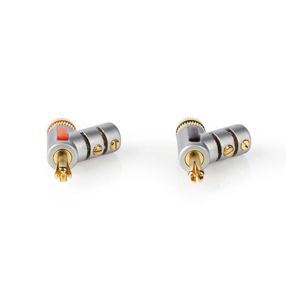Nedis CAGC26990ME | Banana Connector | Straight | Male | Gold Plated | Screw | Cable input diameter: 7.4 mm | Zinc Alloy | Silver | 2 pcs | Box