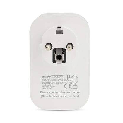 Nedis SmartLife Smart Plug | Wi-Fi | IP21 | Power meter | 3680 W | Type E (CEE 7/6) / 1x USB-C™ / 2x USB | 0 - 55 °C | Android™ / IOS | White | 1 pcs
