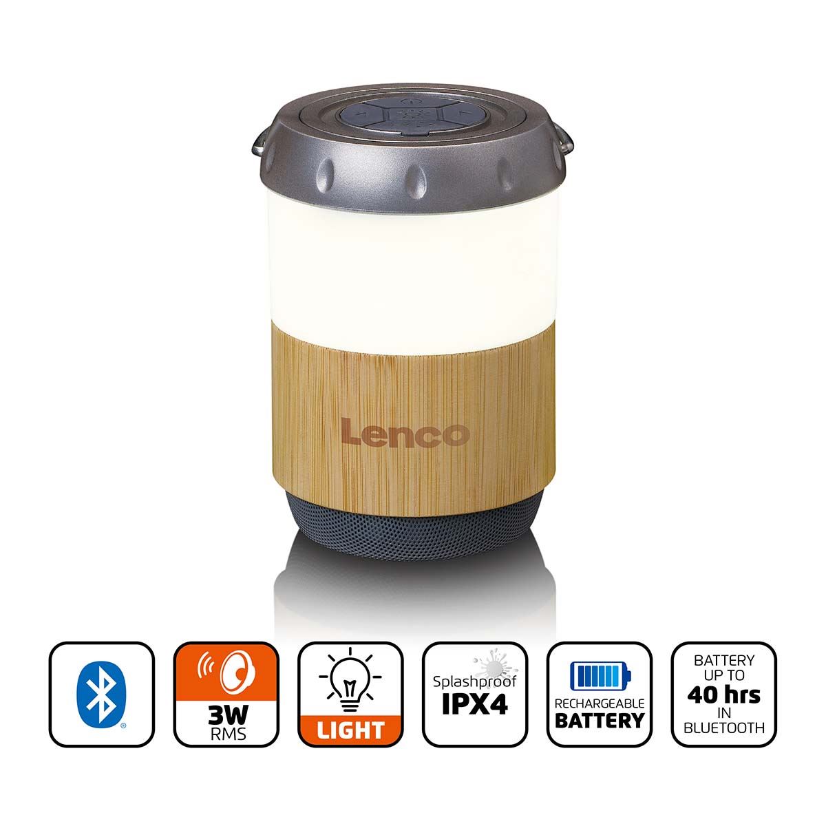 Lenco BTL-030BA | IPX4 | Lantern with Built-in Bluetooth® Speaker | Bamboo