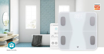 Nedis SmartLife Personal Scale | Bluetooth® | BMI / BMR / Bones / Fat / Muscles / Water / Weight | 12 | Peak load: 180 kg | Android™ / IOS | ABS / Glass | White