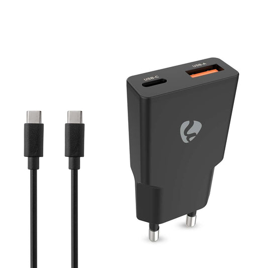 Nedis Wall Charger | 20 W | GaN | PD3.0 | Quick charge feature | 1.5 / 2.0 / 2.22 / 3.0 A | Number of outputs: 2 | USB-A / USB-C™ | USB Type-C™ (Loose) Cable | 1.50 m | Automatic Voltage Selection | Black
