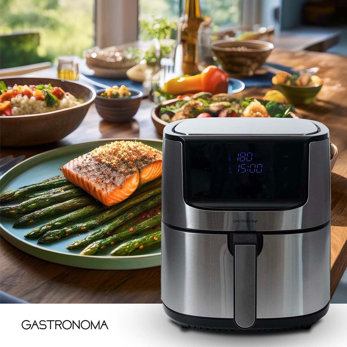 Gastronoma Digital Hot Air Fryer XXL 8 l | 60-min Timer | 8 Presets | Plastic / Stainless Steel