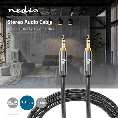 Nedis Stereo Audio Cable | 3.5 mm Male | 3.5 mm Male | Gold Plated | 1.00 m | Round | Anthracite / Gun Metal Grey | Cover Window Box
